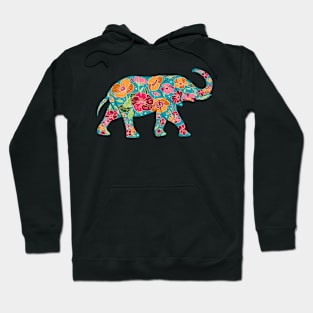 Floral Elephant Silhouette - Tropical on Yellow Hoodie